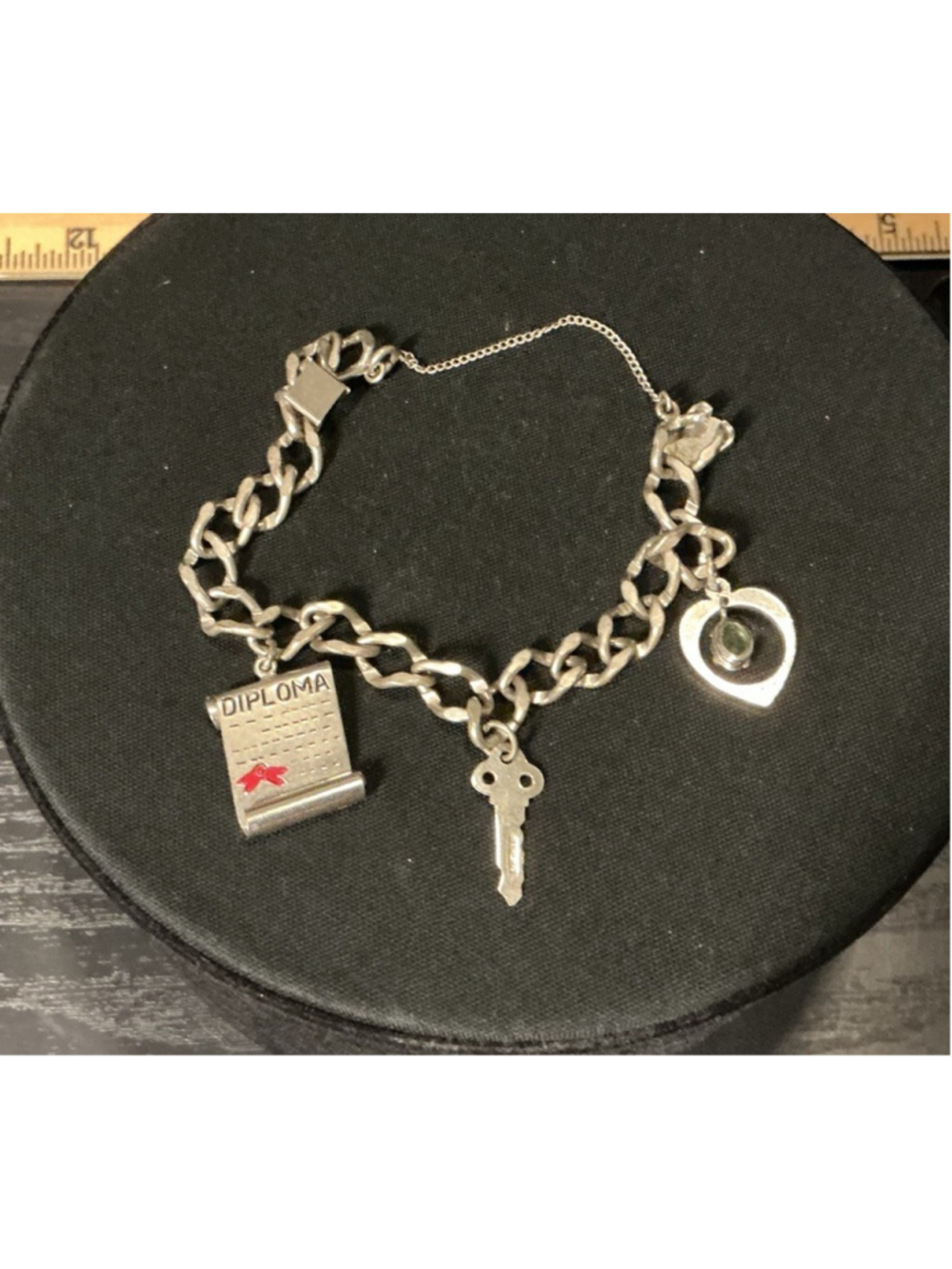 Vtg Automade 925 Sterling Silver 1968 Graduation Charm Bracelet Diploma Key 17g.